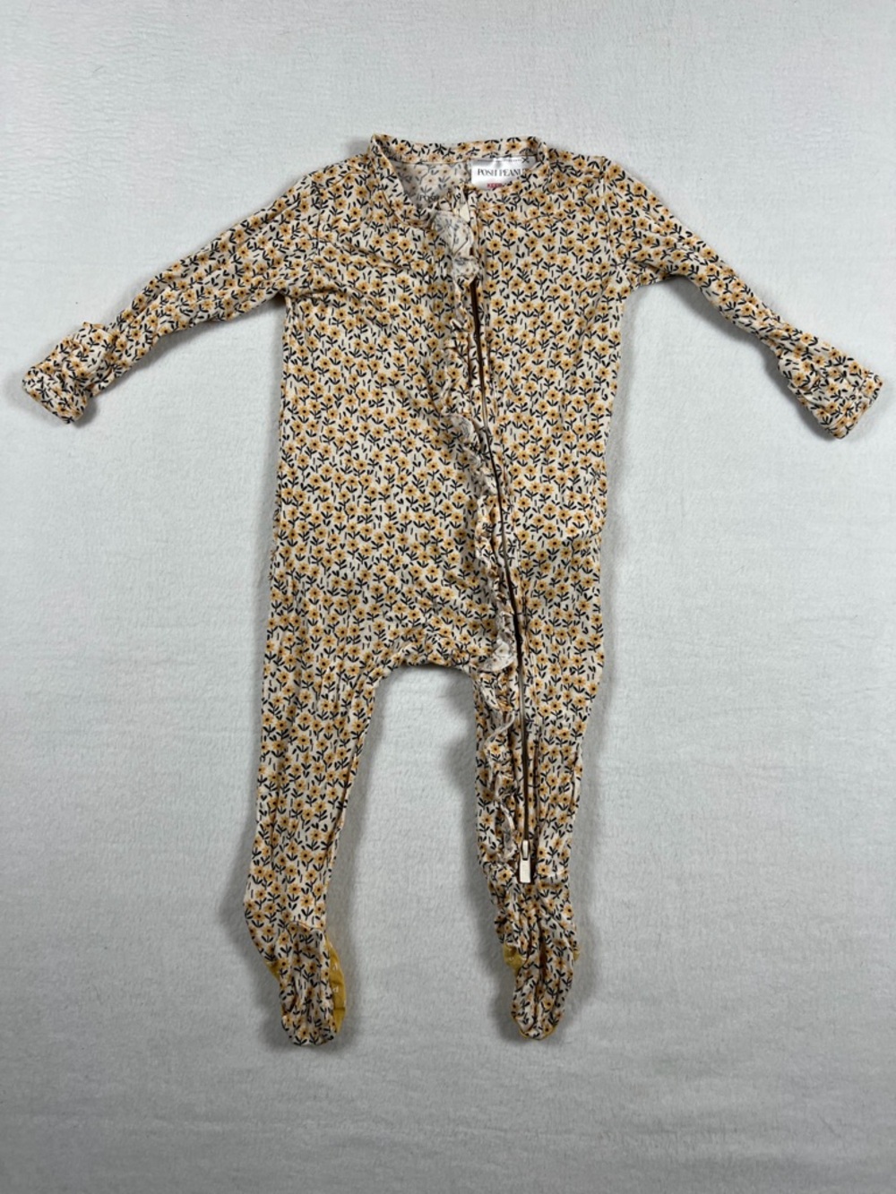 Posh Peanut Mustard and Navy Floral Footed One-Piece